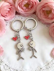 2pcs Or 4pcs Love Couple Keychains - Heart-Shaped Matching Pair With Male/Female Figures, Valentine's Day Gift Suitable For Backpacks, Car Keys, Bag Charms - Romantic Couple(Only Keychains Are Available, No Cards.) - Multicolor - View 4