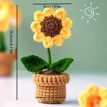 1 pezzo Fiore artificiale fatto a mano a maglia in vaso, decorazione floreale all'uncinetto adatta per regali della Festa della Mamma, anniversario, compleanno, San Valentino, decorazione da scrivania per casa/ufficio per mamma, amici o fidanzata - Multicolore - Visualizzare 6