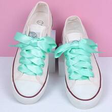 Flat Colorful Satin Shoelaces, 3/ 4inch Width, Women's/Girls' Shoelaces, White, 47inch (120) Cm: Clothing, Shoes, And Jewelry - 淺綠色絲帶 - 查看 4