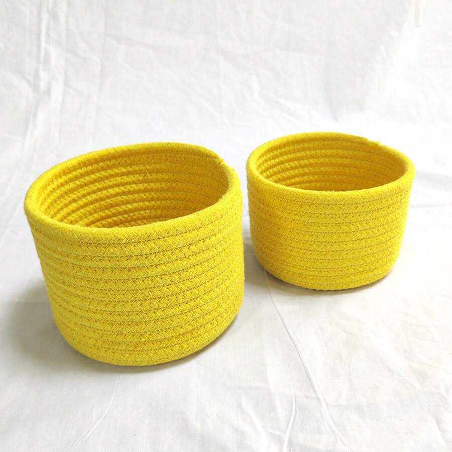 Small Cotton Rope Under-Bed Storage Box Miscellaneous Basket Woven Under-Bed Storage Box Snack Basket Home Storage Artifact - 黃色 - 查看 1
