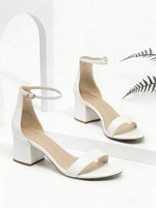 Women Chunky Low Heeled Sandals Elegant  Open Toe Ankle Strap Heeled Sandals With Buckle Closure For Prom Wedding Party Daily Wearing - trắng - Xem 1