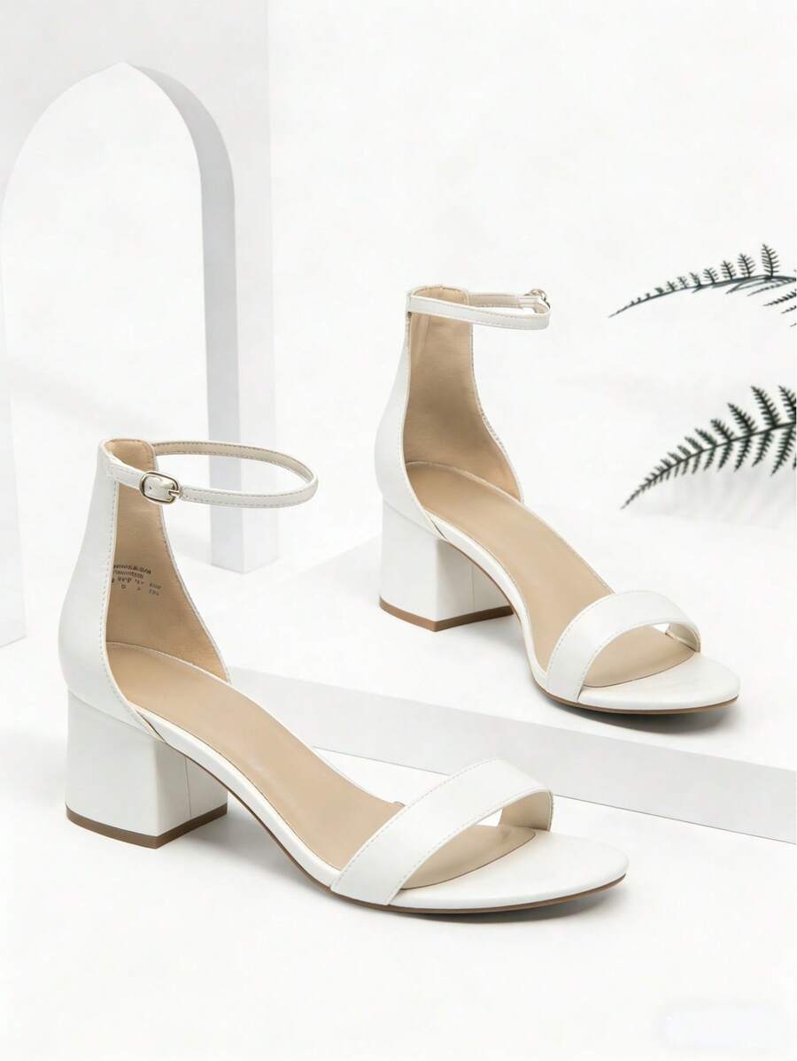 Women Chunky Low Heeled Sandals Elegant  Open Toe Ankle Strap Heeled Sandals With Buckle Closure For Prom Wedding Party Daily Wearing - trắng - Xem 1