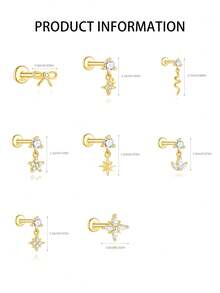 1pc S925 Sterling Silver & 14K Gold Flat Nose Stud, 18G Cartilage Tragus Helix Earring Jewelry, Internal Thread Lip Nose Ring Suitable For Women - Yellow Gold - View 7