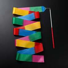 Rhythmic Gymnastics Ribbons, Dance Streamers, Dance Performance Silk Ribbons, Glittering Dance Satin Ribbons With Rotating Baton - Multicolor - View 6