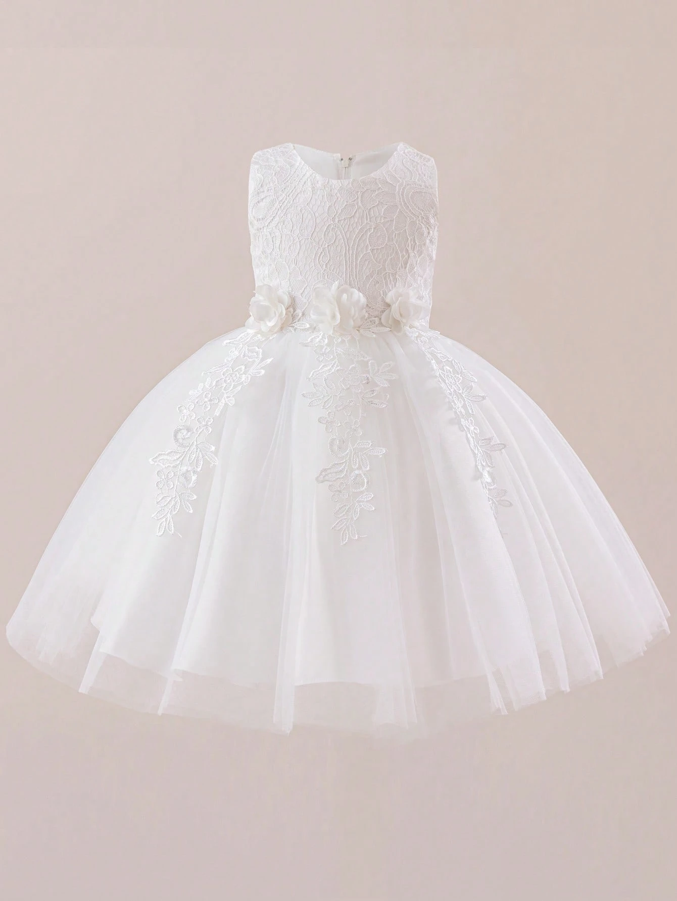 Girls Solid Color Lace Special Performance Princess Dress, Short Skirt For