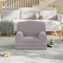 Silla de sofá para niños, con Funda Lavable, diseño de Corona, cómoda Silla de Lectura para niños, sofá Cama Plegable para Sala de Juegos, guardería, niñas y niños, Color Gris - Gris - Ver 3