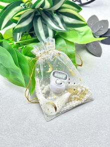 1/2/5 Set Elegant Gold Foil Star & Moon Organza Bag With Tasbih (Dhikr Counter) Set, Ramadan Gift Set, Portable Tasbih | Dhikr Counter For Ramadan - D-Silver - View 13