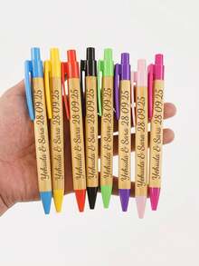 5/10/20/30/50/100pcs Customized Text/Logo Multi-Color Push-Button Bamboo Ballpoint Pens, Office/Student Gifts, Employee Incentive Pens, Personalized Bamboo/Wood Ballpoint Pens Suitable For Wedding Favors, Daily Office/School Use, Gifts For Friends, Teachers, Family, Colleagues - Multi-colored Bamboo Pen - View 4