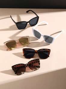 5pcs Women Plastic Large Cat Eye Fashion Glasses For Daily School Beach Travel Party Clothing Accessories - 5pcs 黑白豹紋白豆花茶 - 查看 3