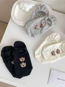 5 Pairs Cute Bear Pattern Women's Ankle Socks, Non-Slip, Breathable, Suitable For Spring/Summer - Multicolor - View 3