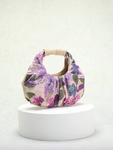 SCULPTEDSTYLE BAGS 1pc Colorful PVC Sequin Contrast Mesh Embroidered Floral & Leaf Pattern Cloud Pleated Handbag, Fashion Summer Vacation Style For Women (Floral Pattern Randomly Sent) - Mauve Purple - View 3