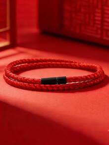 diffone Pulsera minimalista de cuerda trenzada de 4 mm con hebilla negra, pulsera de cuerda doble para hombres, mejor amigo, hermano, joyería de muñequera - Pulsera sencilla de doble capa para hombre - Ver 1