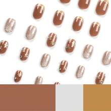 2026hot-Maillard Style Press On Nails - Short Almond Nails In Caramel & Beige Ombre, Simple Neutral False Nails, Classy Brown Manicure Set,  Easy Glue On Nails - JP2985 [Bao gồm bộ dụng cụ đeo được] - Xem 3