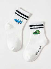 Disney 5双装迪士尼汽车卡通图案儿童船袜，黑白条纹，可爱迪士尼设计，时尚休闲透气学生袜，适合日常穿着、返校季、节日礼物 - 彩色 - 查看 9