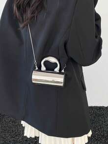 1pc Multicolor Glossy Holographic Leather + Metal Chain Mini Crossbody Bag, Lockable Closure, Style For Girls, Suitable For All Seasons - Multicolor - View 3