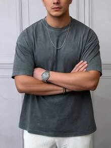 Herren Lässig Kurzarm Vintage Shirt, minimalistischer, entspannter Stil, geeignet für Arbeit und Zuhause - Grauviolett - Übersicht 3