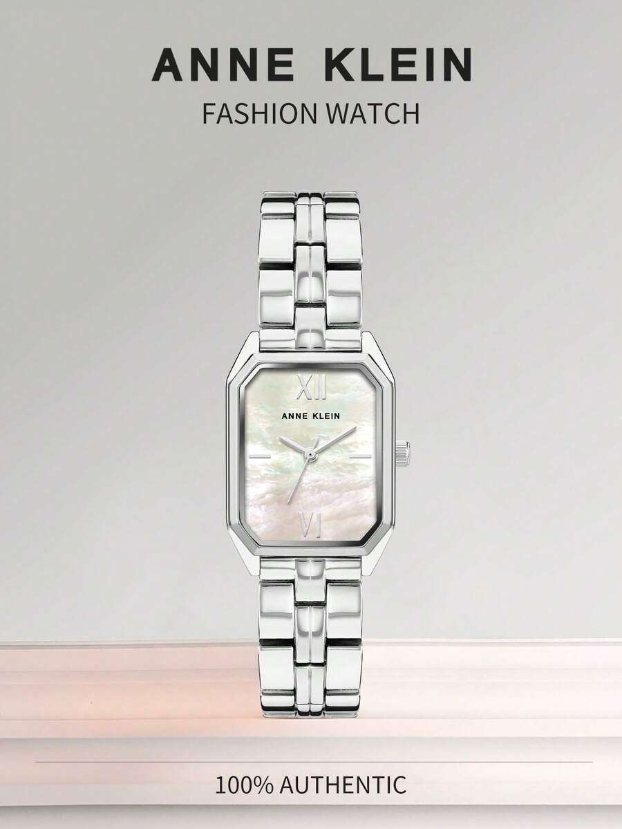 Anne Klein Women's Square Small Dial Watch, Women's Fashion Casual Quartz Wrist Watch, Stainless Steel Band Minimalist Square Quartz Watch, Travel Gift - Silver - View 1