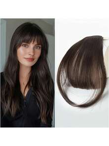 4.5-Inch Clip-On Air Bangs Hairpiece, With/Without Sideburns Options – Without Sideburns: Brown, Light Brown, Black; With Sideburns: Brown, Light Brown, Girls' & Women's Clip-On Hair Extensions, Black Front Bangs, Natural Black Real Human Hair Wig, Beautiful & Natural Flat Bangs & Black French Bangs - Multicolor - View 5