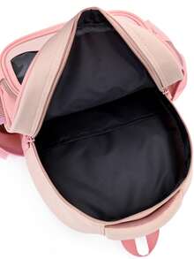 1pc Polka Dot & Mushroom Print Backpack With Transparent Window, Zipper Closure, Cute Style, Suitable For School, Travel, All Seasons - Pink - View 3