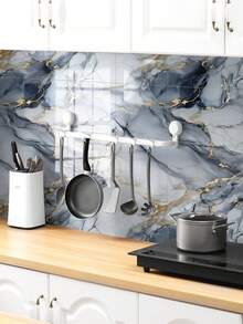 10pcs/Set, 0.9 Sq.M, Faux Ceramic Tile Marble Self-Adhesive Wallpaper, Waterproof Moisture-Proof Wall Decor, Spray Paint Protection, Aluminum Foil Backing For Wall - 10Pcs - View 4