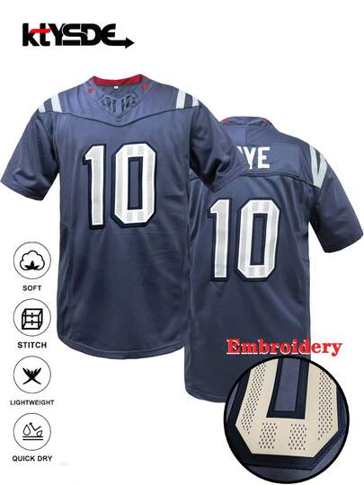 KTYSDE Men's #10 Grey American Football Jersey, New England Classic Embroidered Jersey, V-Neck Loose Short Sleeve Sports Football Shirt, Suitable For Casual Daily Wear, Match Training And Street Hip-Hop Style, Valentine's Day Gift, Unisex