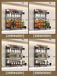 1pc Multipurpose Kitchen Countertop Spice Rack, Knife Holder, Kitchen Organizer Shelf, Suitable For Home, Kitchen And Dining Room Kitchen Items Kitchen Accessories Kitchen Tools - Black - View 10