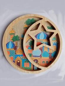 1件月亮星星木质托盘装饰，创意木制工艺家居装饰，生日、厨房、毕业、开斋节等场合的最佳礼物 - 彩色 - 查看 9