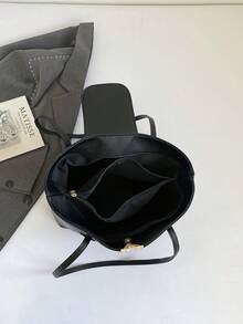 1pc Women's Fashionable Commuter Solid Color Shoulder Bag, Portable Versatile Large Capacity Tote Bag, Suitable For Dates, Shopping, Gifts, Work - Black - View 8