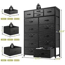 Tall Dresser, Dresser For Bedroom With 10 Large Drawers And 4 Small Drawers , Tall Bedroom Dresser For Bedroom, Large Fabric Dresser With Wood Top And Metal Frame, Mother's Day Decor, Room Decor, Home Decor, Festival Decor, Black - màu đen - Xem 4