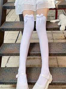 Velvet Over-The-Knee White Butterfly Cute And Sweet Calf Socks - Multicolor - View 4