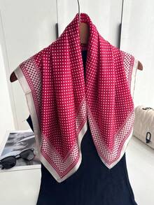1pc Polka Dot Print Beach Towel Square Scarf Women Satin Bandana Print Scarves Head Band Fashion Lady Hair Shawl And Wrap Female Neckerchief Hijab - Wine Red - View 4