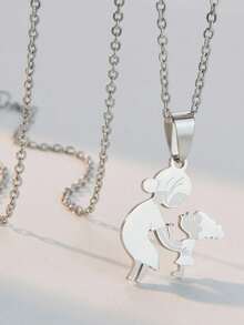 1件套优雅不锈钢亲子吊坠项链，女士日常饰品，母亲节礼物 - 彩色 - 查看 5