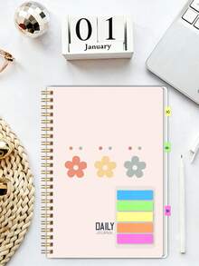 1pc Minimalist A5 Planner Notebook, Personal Diary, Work Log, Study Notes, Home/School/Office Supplies, Desk Decor All-In-One Notepad - Flower Style - View 3