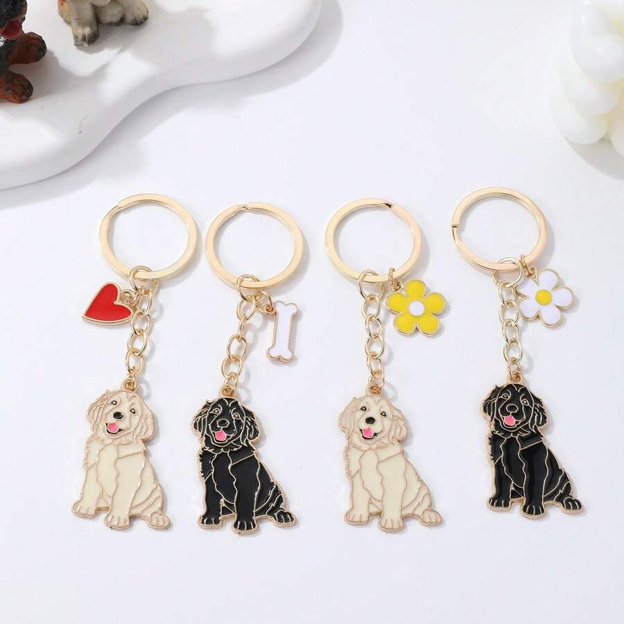 1pc Gold Golden Retriever Enamel Dog Keychain Cartoon Animal Key Ring Pendant Women's Handbag Accessory DIY Jewelry Gift - Multicolor - View 1