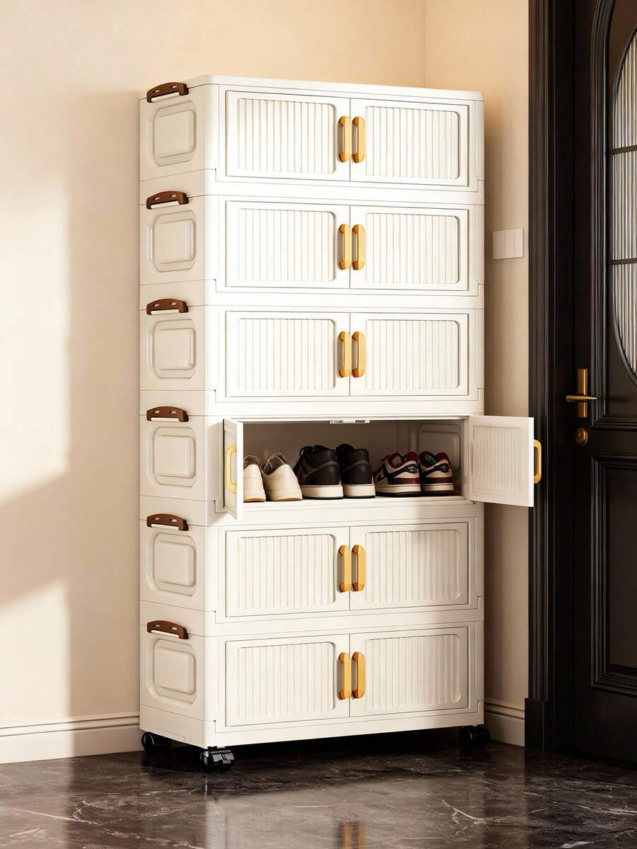 Tủ đựng đồ gấp gọn rộng 50cm/19.69 inch, tùy chọn 1-6 tầng, cửa đôi dày dặn có bánh xe, kệ đựng đồ độc lập cho gia đình, tủ sắp xếp quần áo, đồ chơi, tủ đựng đồ gấp gọn bằng nhựa, tủ quần áo, kệ đựng đồ nhà bếp, tủ đựng đồ di động, tủ giày gấp gọn, tủ đựng đồ kiểu ngăn kéo. - Nhiều màu - Xem 1