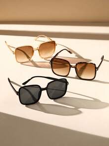 3 pièces lunettes de mode carrées mode décontractées pour femmes, accessoires pour l'extérieur et les festivals de musique - Combinaison 3 pièces à imprimé léopard noir, thé et blanc - Voir 5