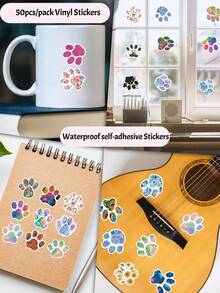 50pcs/Pack Cute Paw Print Stickers, Cat Dog Paw Vinyl Waterproof Stickers For Water Bottles, Laptops, Skateboards, Phones, Scrapbooks, Kawaii Colorful Animal Pet Decals, Suitable For Boys And Girls - A-paw Print Stickers - View 5