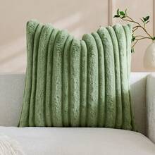 1pc Thick & Thin Rabbit Fur Decorative Throw Pillow Cover, Jacquard Rabbit Fur Front, Plush Velvet Reverse, Square Cushion Cover, Holiday Home Decor Pillow, Soft & Comfortable Velvet Fabric, Modern Decor For Sofa, Bedroom - Pastel Green - View 12