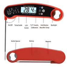 1支装畅销不锈钢折叠探针式厨房烧烤数字食品肉类温度计，带背光，快速精准读数，适用于烹饪、烧烤、烘焙 - 多色 - 查看 3