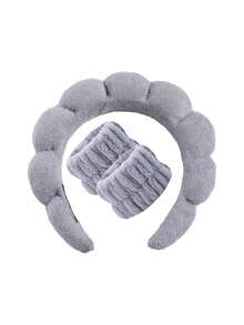 3/1pc Spa Headband And Wrist Band Set, Puffy Sponge Headband, Moisture Resistant Wrist Band, Cloud Headband, Suitable For Girls' Face Washing, Makeup And Skin Care Use, Powder Puff Makeup Headband, Facial Makeup Hair Band, Facial Mask, Skin Care - Multicolor - View 14