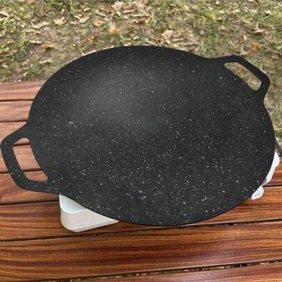 1pc Korean BBQ Grill, 13.39 Inch Non-Stick Round Grill Pan, Suitable For Home And Outdoor Use, Household Kitchen Appliance