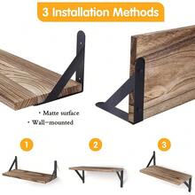 4PCS Home Corner Floating Shelves Wall Mounted Storage Wooden Display Shelf - Coffee Brown - View 4