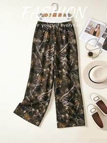 欧美跨境时尚新款罗纹高腰全印花直筒裤 - 鏽棕色 - 查看 4