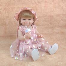 1pc Cute Simulation Smiling Doll 22 Inch Fully Vinyl Reborn Dolls Playhouse Toys Accompanying Toy Festival Gift - Pink - View 4