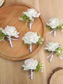 康乃馨玫瑰胸针及纽扣套装，人造花腕花，舞会礼服花环，新郎胸花，婚礼花卉装饰，舞会礼服配饰 - 彩色 - 查看 2