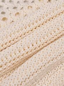 Yuwenier 女士性感优雅针织深V领露背镂空修身度假连衣裙，适合沙滩穿着 - 杏色 - 查看 11