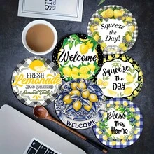 6 Stück Zitronen Muster Untersetzer Set, Heimdekoration, Teetassen Matten, Wasserglas Untersetzer, Weinglas Untersetzer, Kaffeetassen Matten, runde absorbierende Silikongeluntersetzer Set, Kaffee Bar & Küchen Accessoires, geeignet für Heimdekoration, Partys und Geschirr Geschenke, ganzjährige Haushaltsdekorationen - Verschiedenfarbig - Übersicht 12