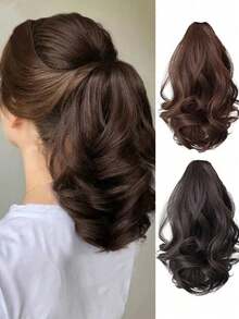 12 Inch Synthetic Wig With Ponytail Style, Medium Length Curly Hair With Headband, Women's Big Wave Wig - Multicolor - View 1