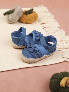 1 Pair Cute Lace Trim Flat Shoes, Princess Shoes, Soft Bottom Pre-Walker Shoes, Suitable For 3-6-9-12 Months Infants & Toddlers, Party & Banquet - Blue - View 4