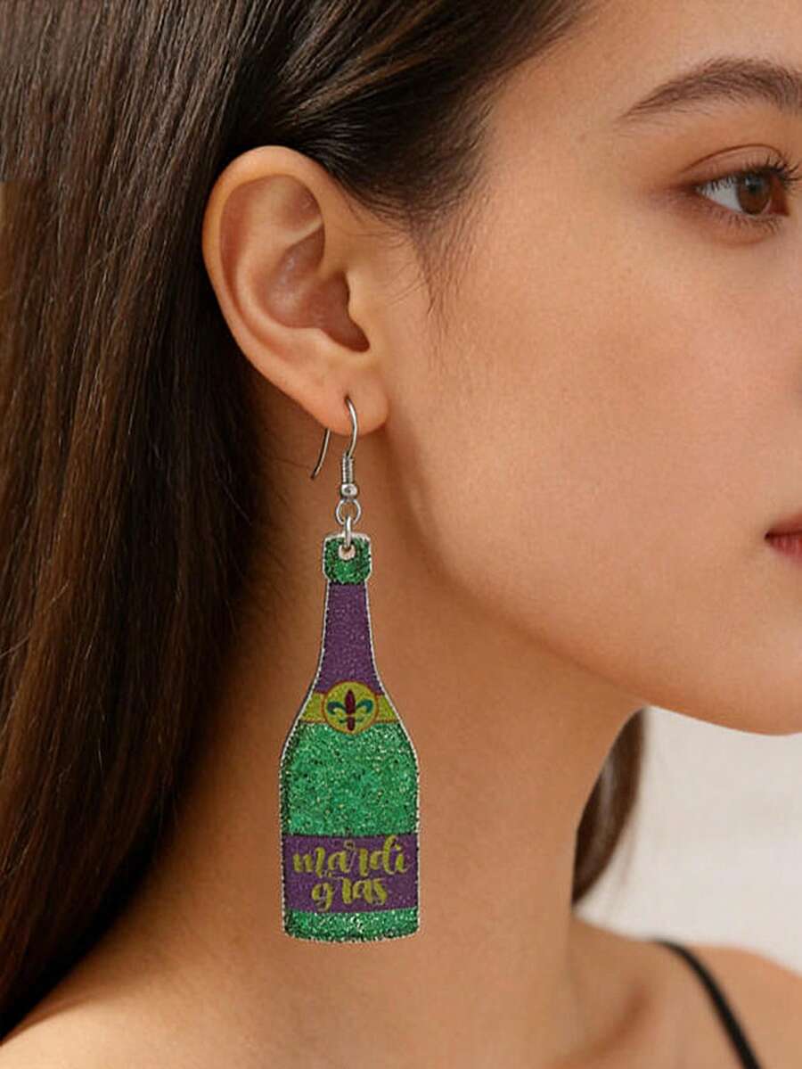 1对独特的圣帕特里克节主题夸张创意酒瓶设计耳环,休闲百搭 - 酒瓶 - 查看 1